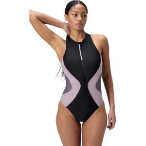 imageSpeedo Womens Swimsuit One Piece Hydraline Standard CutZip AnthraciteVintage Fog