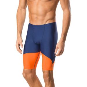 imageSpeedo Mens Swimsuit Jammer Endurance Splice Team Colors  Manufacturer DiscontinuedNavyOrange Spark