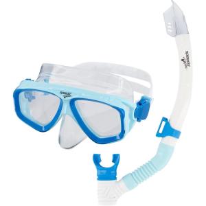 imageSpeedo UnisexAdult Swim Snorkel Dive Mask AntiFog with Nose Cover Adventure SeriesMS Cool BlueClear
