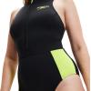 imageSpeedo Womens Swimsuit One Piece Zip Front Thermal Open WaterBlackSafety Yellow
