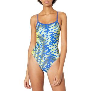 imageSpeedo Womens Swimsuit One Piece Prolt Flyback Printed Adult Team ColorsModern SapphireGold