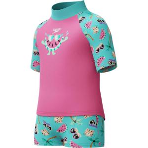 imageSpeedo Girls Swimsuit Infant to Big Kid UPF 50 Learn to SwimSS Set Neon Bubblegum