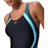 imageSpeedo Womens Swimsuit One Piece Creora Highclo Quantum Splice High Cut SolidRib AnthraciteAngelic Blue
