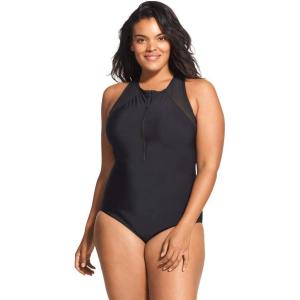 imageSpeedo Womens Swimsuit One Piece Zip Up Mesh Plus Size