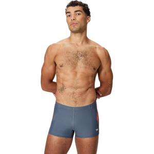 imageSpeedo Mens Swimsuit Square Leg Eco Flex BeachstarSplice Grey LeadTropical Coral