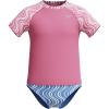 imageSpeedo Girls Uv Swim Shirt Short Sleeve Rashguard SetWavy Stripe Pink LemonadePeriwinkle Blue