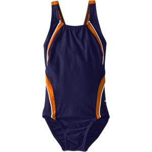 imageSpeedo Big Girls Taper Splice Pulse Back SwimsuitOrangeNavy