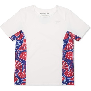 image:imageSpeedo Girls Uv Swim Shirt Short Sleeve Printed RashguardSpeedo Red Splice