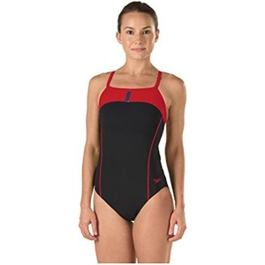 image:imageSpeedo Womens Bolt Splice Drill Back Powerplus One Piece SwimsuitBlackTrue Red
