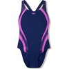 image:imageSpeedo Womens Swimsuit One Piece Creora Highclo Quantum Splice High Cut SolidRib PeacoatNeon Jelly